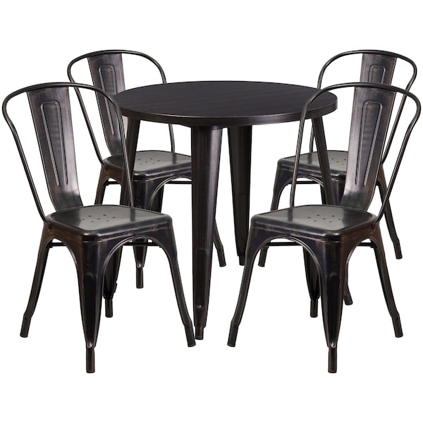 Flash Furniture Round 30" W, 30" L, 29.5" H, Metal Top, Gold - CH-51090TH-4-18CAFE-BQ-GG