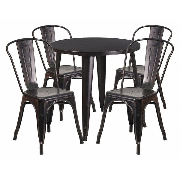 Flash Furniture Round 30" W, 30" L, 29.5" H, Metal Top, Gold - CH-51090TH-4-18CAFE-BQ-GG