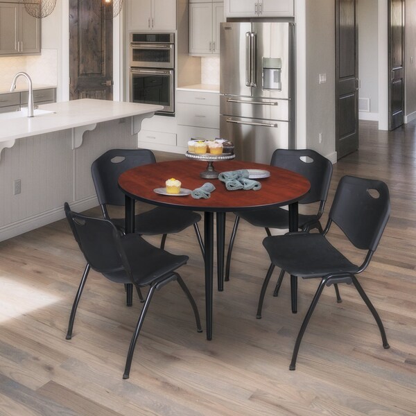 Regency Kahlo Round Table & Chair Sets, 48 W, 48 L, 29 H, Wood, Metal, Plastic Top, Cherry - TPL48RNDCHBK47BK