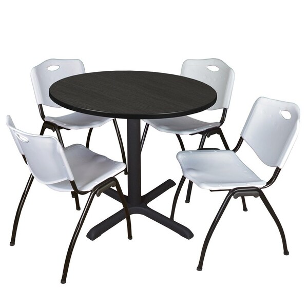 Regency Cain Round Table & Chair Sets, 36 W, 36 L, 29 H, Wood, Metal, Plastic Top, Ash Grey - TB36RNDAG47GY