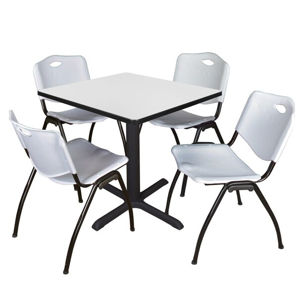 Regency Cain Square Table & Chair Sets, 30 W, 30 L, 29 H, Wood, Metal, Plastic Top, White - TB3030WH47GY