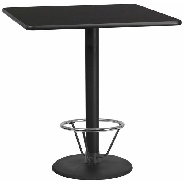 Flash Furniture Square Table-RD Base, Laminate Blk, 42", Square, 42" W, 42" L, 43.125" H, Laminate Top, Wood Grain - XU-BLKTB-4242-TR24B-4CFR-GG