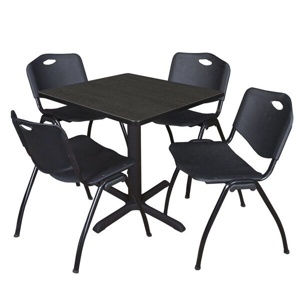 Regency Cain Square Table & Chair Sets, 30 W, 30 L, 29 H, Wood, Metal, Plastic Top, Ash Grey - TB3030AG47BK