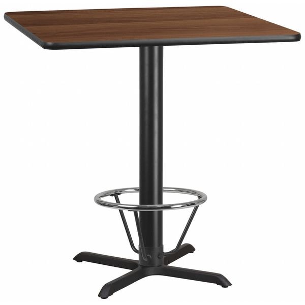 Flash Furniture Square Laminate Table, 42" W, 42" L, 43.125" H, Laminate Top, Wood Grain - XU-WALTB-4242-T3333B-4CFR-GG