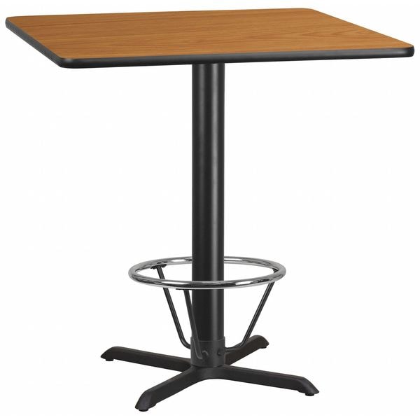 Flash Furniture Square Laminate Table, 42" W, 42" L, 43.125" H, Laminate Top, Wood Grain - XU-NATTB-4242-T3333B-4CFR-GG