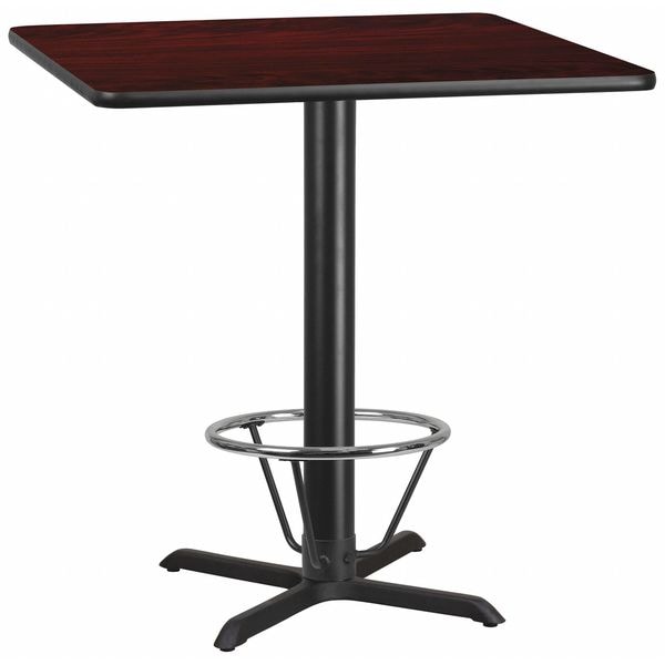 Flash Furniture Square Laminate Table, 42" W, 42" L, 43.125" H, Laminate Top, Wood Grain - XU-MAHTB-4242-T3333B-4CFR-GG