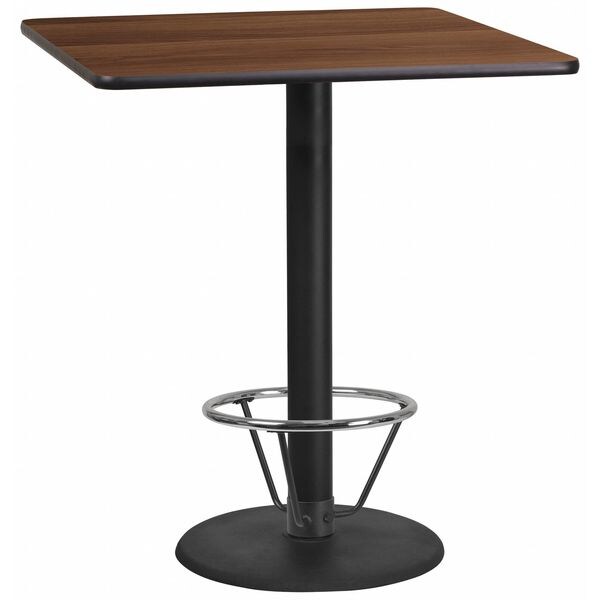 Flash Furniture Square Laminate Table, 36" W, 36" L, 43.125" H, Laminate Top, Wood Grain - XU-WALTB-3636-TR24B-4CFR-GG