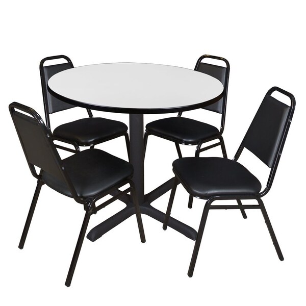 Regency Cain Round Table & Chair Sets, 42 W, 42 L, 29 H, Wood, Metal, Vinyl Top, White - TB42RNDWH29BK