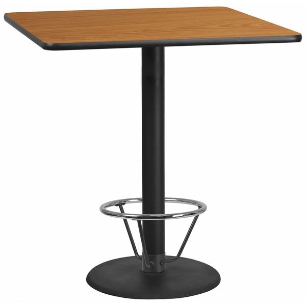 Flash Furniture Square Laminate Table, 42" W, 42" L, 43.125" H, Laminate Top, Wood Grain - XU-NATTB-4242-TR24B-4CFR-GG