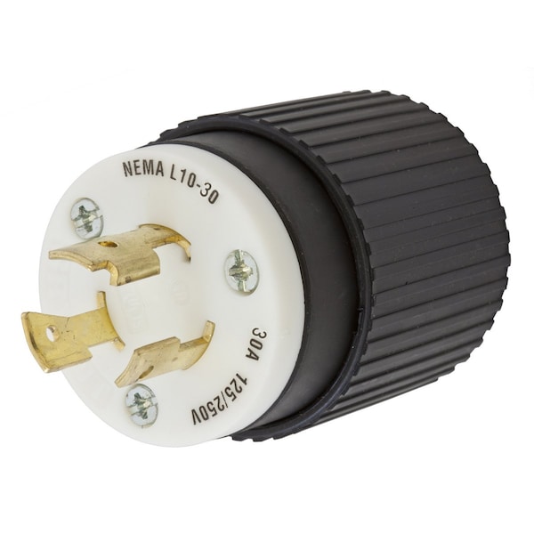 Hubbell Wiring Device-Kellems Locking Devices, Twist-Lock®, Insulgrip® Plug, 30A, 125/250V AC, 3 Pole, 3 Wire Non-Grounding, NEMA L10-30P, Black and white nylon - HBL2661