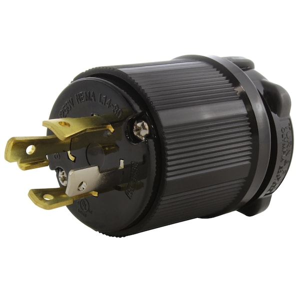 Ac Works NEMA L14-30P 30A 125/250V 4-Prong Locking Male Plug With UL, C-UL Approval in Black - ASL1430P-BK