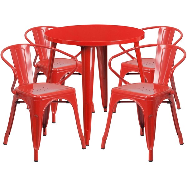Flash Furniture Round 30" W, 30" L, 29.5" H, Metal Top, Red - CH-51090TH-4-18ARM-RED-GG