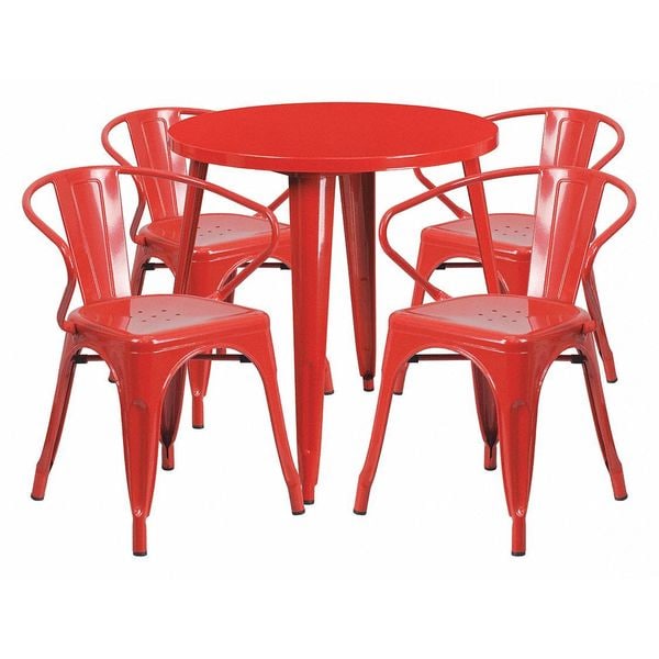 Flash Furniture Round 30" W, 30" L, 29.5" H, Metal Top, Red - CH-51090TH-4-18ARM-RED-GG