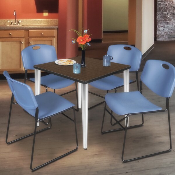 Regency Square Kahlo Breakroom Table W/ 4 Zeng Stack Chairs, 30 in W, 30 in L, Neo Walnut - TPL3030NWCM44BE