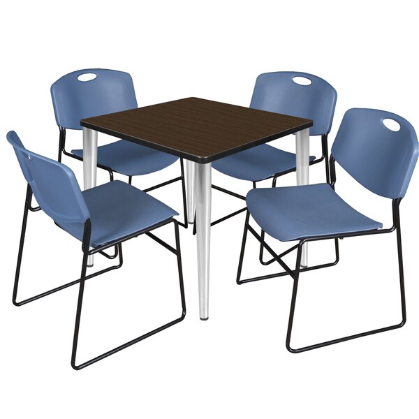 Regency Square Kahlo Breakroom Table W/ 4 Zeng Stack Chairs, 30 in W, 30 in L, Neo Walnut - TPL3030NWCM44BE