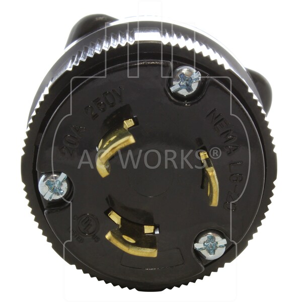 Ac Works NEMA L6-20P 20A 250V 3-Prong Locking Male Plug with UL, C-UL Approval in Orange - ASL620P-BK