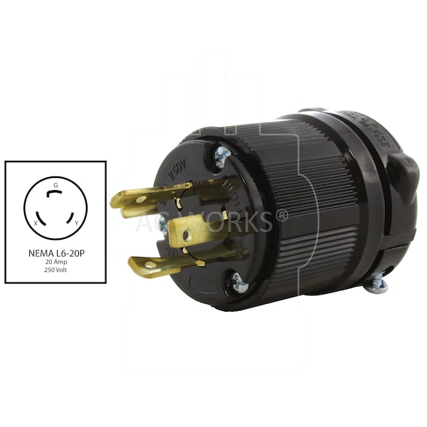 Ac Works NEMA L6-20P 20A 250V 3-Prong Locking Male Plug with UL, C-UL Approval in Orange - ASL620P-BK