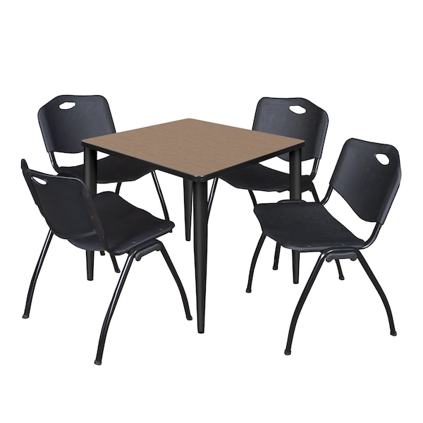 Regency Square Kahlo Breakroom Table W/ 4 M Stack Chairs, 30 in W, 30 in L, Noble Oak - TPL3030NOBK47BK