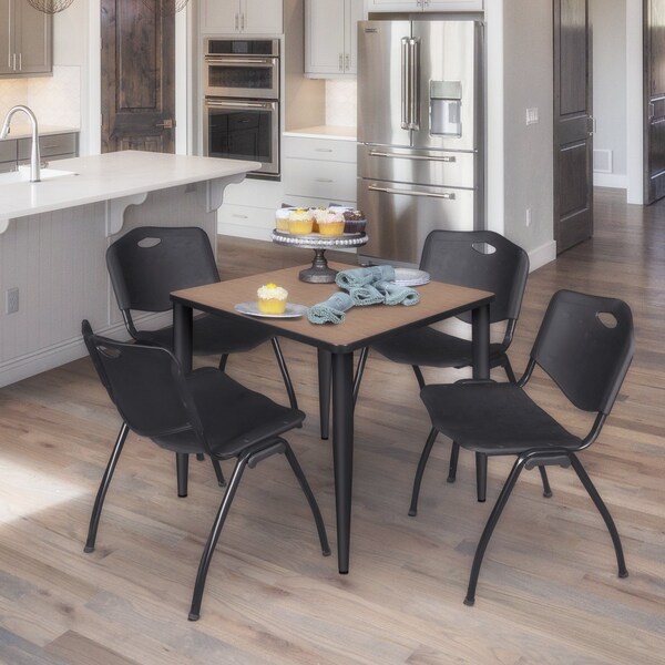 Regency Square Kahlo Breakroom Table W/ 4 M Stack Chairs, 30 in W, 30 in L, Noble Oak - TPL3030NOBK47BK