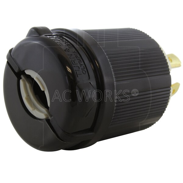 Ac Works NEMA L17-30P 3-Phase 30A 600V 4-Prong Locking Male Plug with UL, C-UL Approval in Black - ASL1730P-BK
