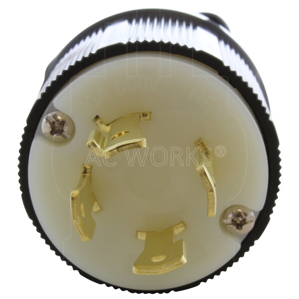 Ac Works NEMA L17-30P 3-Phase 30A 600V 4-Prong Locking Male Plug with UL, C-UL Approval in Black - ASL1730P-BK