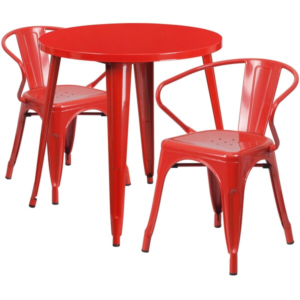 Flash Furniture Round 30" W, 30" L, 29.5" H, Metal Top, Red - CH-51090TH-2-18ARM-RED-GG