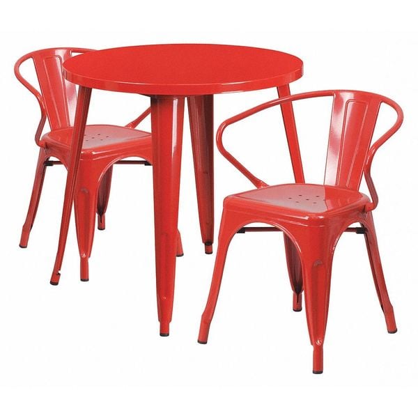 Flash Furniture Round 30" W, 30" L, 29.5" H, Metal Top, Red - CH-51090TH-2-18ARM-RED-GG