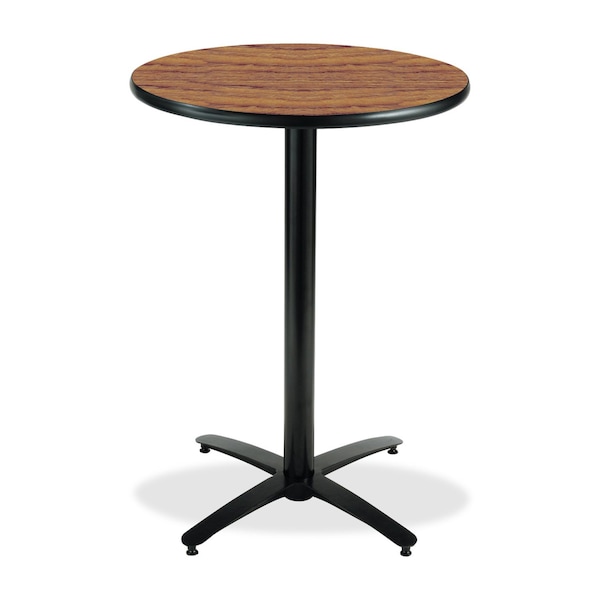 Kfi Round KFI 42in Medium Oak Breakroom Table with Arched X Base, Commercial Grade, Made in the USA - T42RD-B2125-38-MO