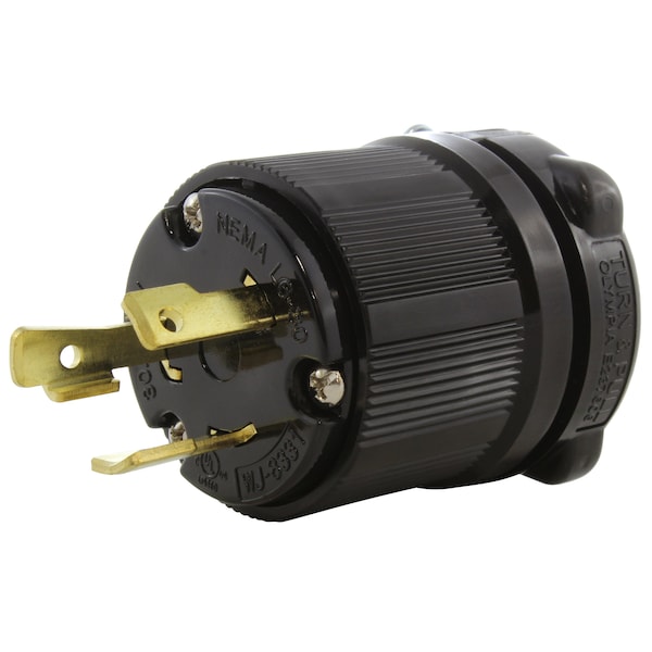 Ac Works NEMA L6-30P 30A 250V 3-Prong Locking Male Plug with UL, C-UL Approval in Black - ASL630P-BK