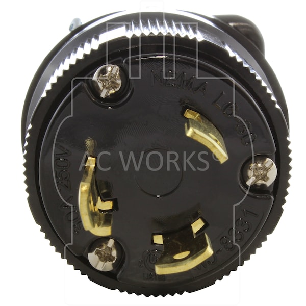 Ac Works NEMA L6-30P 30A 250V 3-Prong Locking Male Plug with UL, C-UL Approval in Black - ASL630P-BK