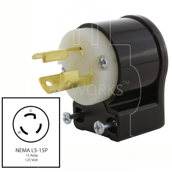 Ac Works NEMA L5-15P 15A 125V 3-Prong All Angles Locking Plug with UL, C-UL Approval - ASEL515P