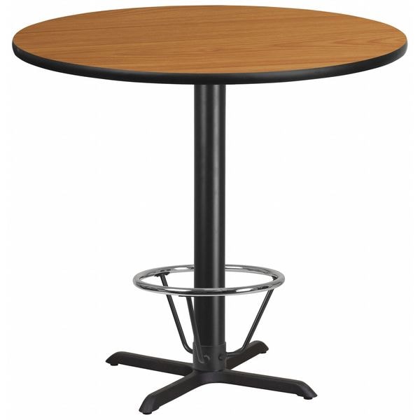 Flash Furniture Round Laminate Table, 42" W, 42" L, 43.125" H, Laminate Top, Wood Grain - XU-RD-42-NATTB-T3333B-4CFR-GG