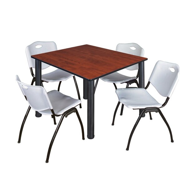 Kee Square Tables > Breakroom Tables > Kee Square Table & Chair Sets, Wood|Metal|Plastic Top, Cherry - TB4848CHBPBK47GY