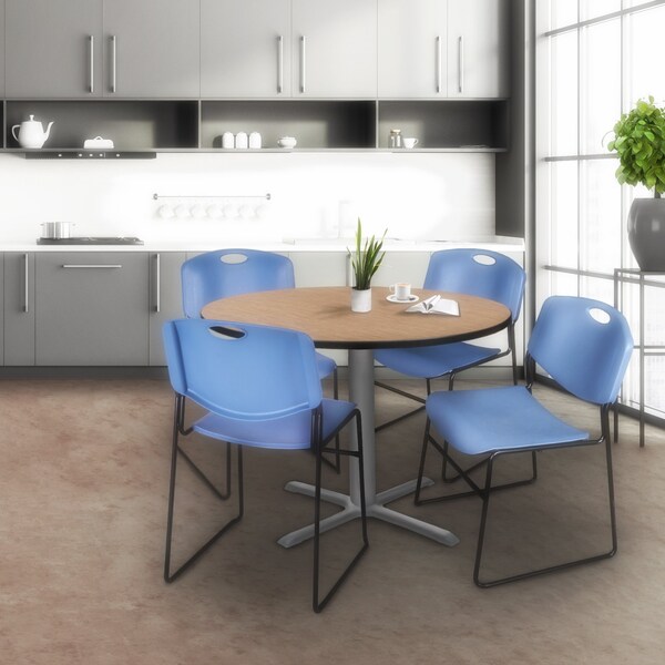 Regency Round Cain Large X-Base Breakroom Table, 48 in W, 48 in L, Noble Oak - TB48RNDNOGY