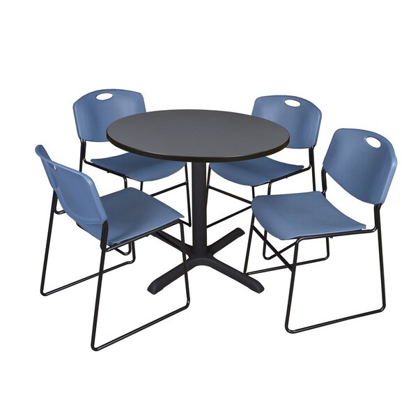 Cain Round Tables > Breakroom Tables > Cain Round Table & Chair Sets, Wood|Metal|Polypropylene Top, Grey - TB36RNDGY44BE