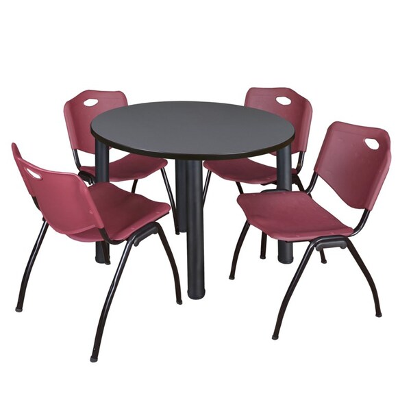 Kee Round Tables > Breakroom Tables > Kee Round Table & Chair Sets, Wood|Metal|Plastic Top, Grey - TB36RNDGYBPBK47BY
