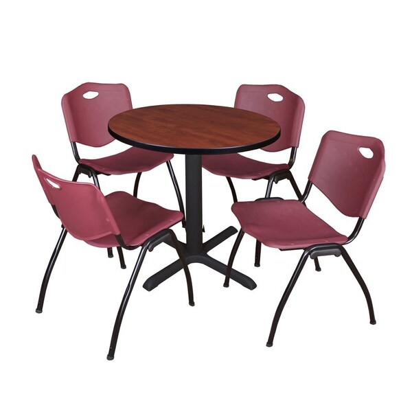 Cain Round Tables > Breakroom Tables > Cain Round Table & Chair Sets, Wood|Metal|Plastic Top, Cherry - TB30RNDCH47BY