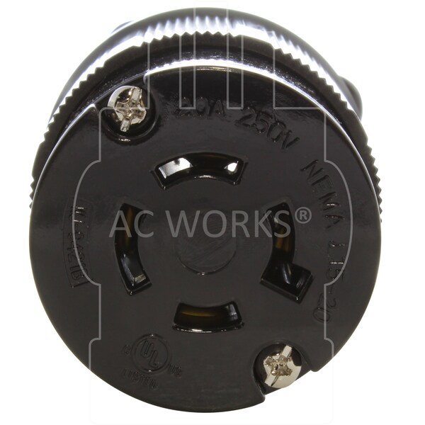 Ac Works L15-20R 20A 250V 3-Phase 4-Prong Locking Female Connector with UL, C-UL in Black - ASL1520R-BK