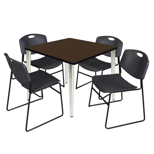 Regency Square Kahlo Breakroom Table W/ 4 Zeng Stack Chairs, 36 in W, 36 in L, Noble Oak - TPL3636NWCM44BK