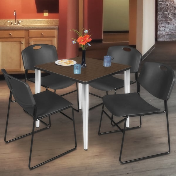 Regency Square Kahlo Breakroom Table W/ 4 Zeng Stack Chairs, 36 in W, 36 in L, Noble Oak - TPL3636NWCM44BK