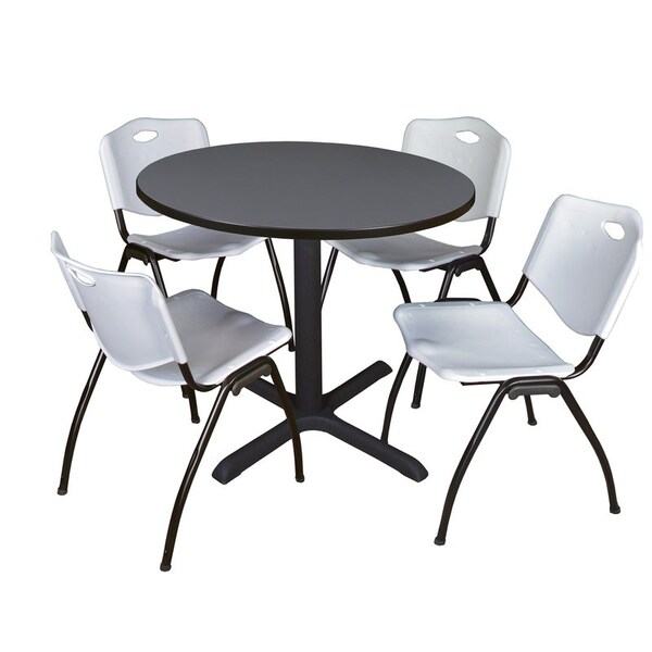 Cain Round Tables > Breakroom Tables > Cain Round Table & Chair Sets, Wood|Metal|Plastic Top, Grey - TB36RNDGY47GY