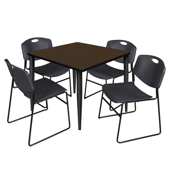 Regency Square Kahlo Breakroom Table W/ 4 Zeng Stack Chairs, 36 in W, 36 in L, Noble Oak - TPL3636NWBK44BK
