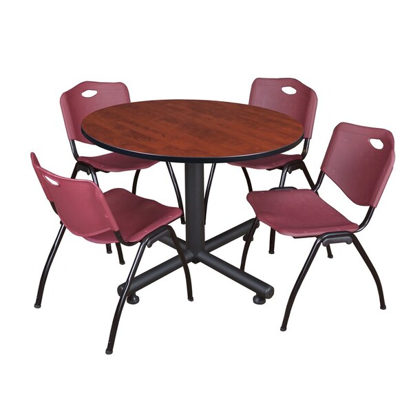 Kobe Round Tables > Breakroom Tables > Kobe Round Table & Chair Sets, Wood|Metal|Plastic Top, Cherry - TKB48RNDCH47BY