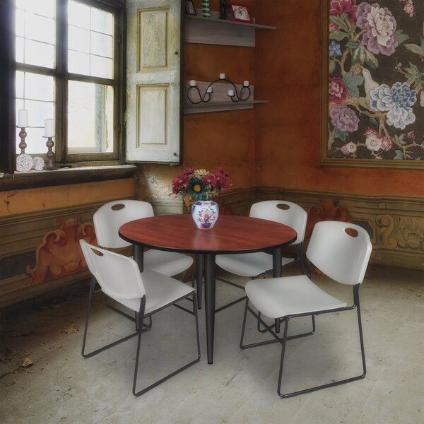 Regency Kahlo Round Table & Chair Sets, 48 W, 48 L, 29 H, Wood, Metal, Polypropylene Top, Cherry - TPL48RNDCHBK44GY