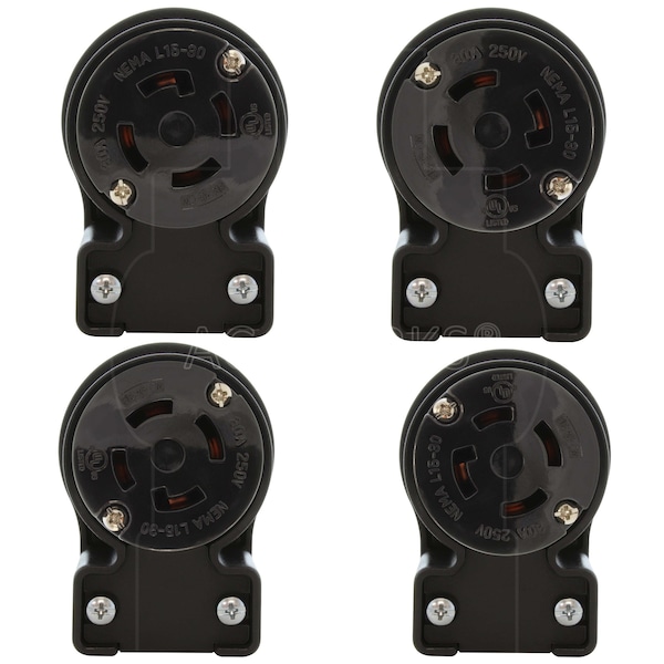 Ac Works NEMA L15-30R 3-Phase 30A 250V Elbow 4-Prong Locking Female Connector with UL, C-UL Approval - ASEL1530R