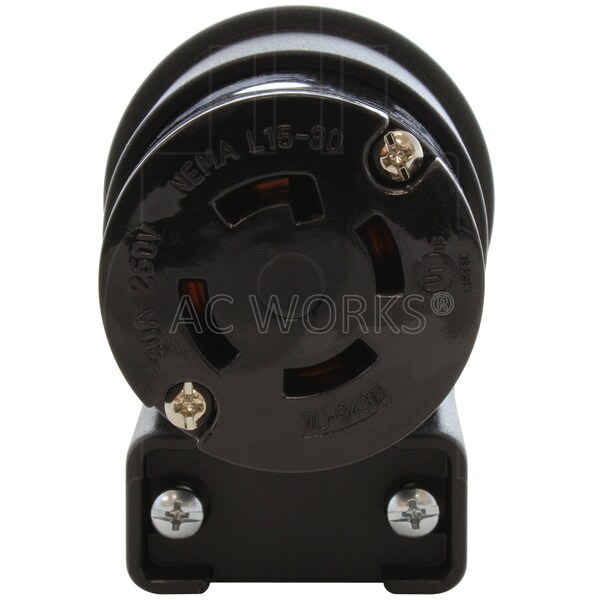 Ac Works NEMA L15-30R 3-Phase 30A 250V Elbow 4-Prong Locking Female Connector with UL, C-UL Approval - ASEL1530R