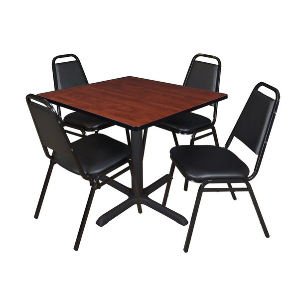 Cain Square Tables > Breakroom Tables > Cain Square Table & Chair Sets, Wood|Metal|Vinyl Top, Cherry - TB3636CH29BK