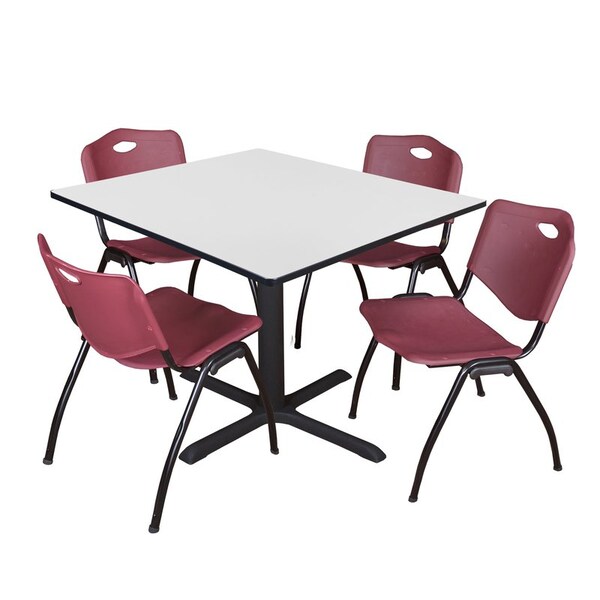Regency Cain Square Table & Chair Sets, 48 W, 48 L, 29 H, Wood, Metal, Plastic Top, White - TB4848WH47BY