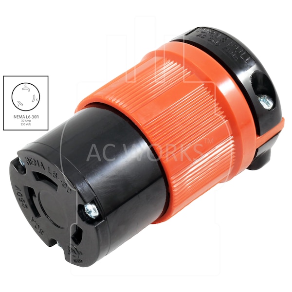 Ac Works NEMA L6-30R 30A 250V 3-Prong Locking Female Connector with UL, C-UL Approval in Orange - ASL630R