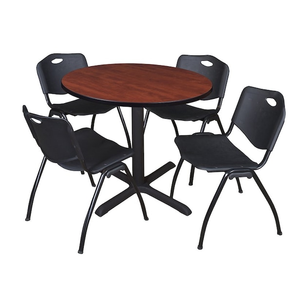 Cain Round Tables > Breakroom Tables > Cain Round Table & Chair Sets, Wood|Metal|Plastic Top, Cherry - TB36RNDCH47BK